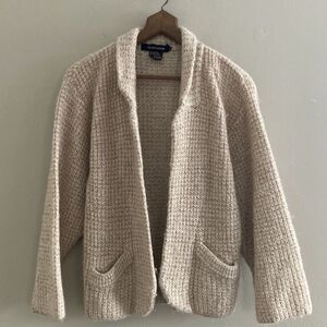 Vintage 90s Shawl Collar Sweater Womens Small Cozy Cottagecore Cream Tan